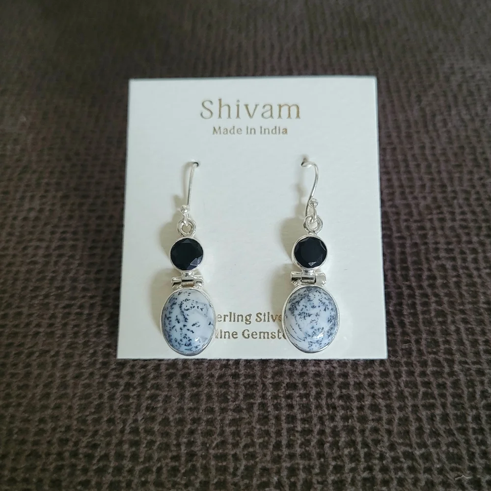 Shivam Oval Shaped Dendritic Agate Earrings - Picture 5 of 14